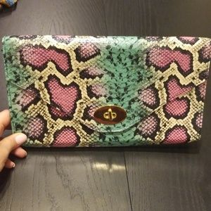 Mint & Pink Snakeskin print clutch